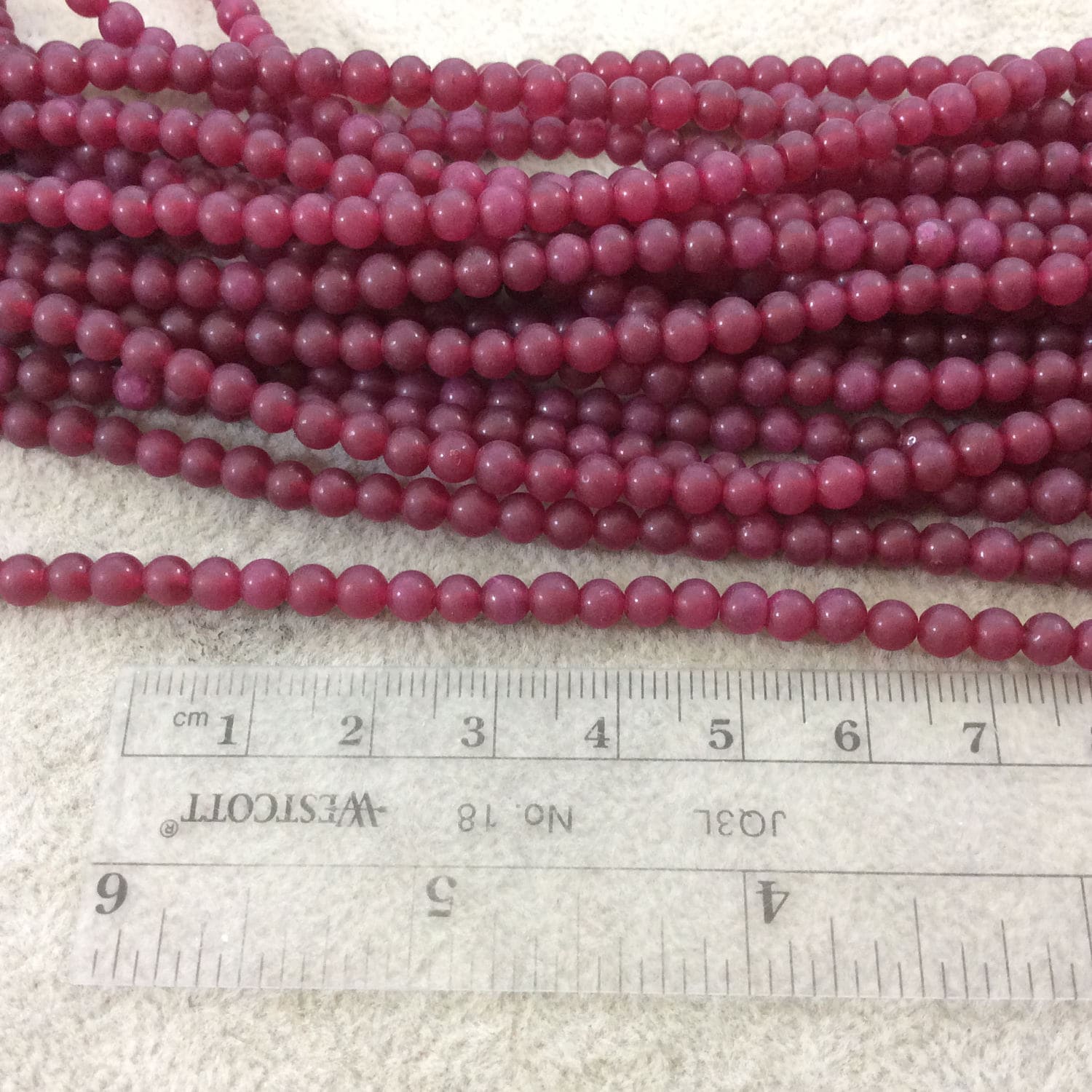 4mm Matte Finish Dyed Berry Pink Jade Round/Ball Shaped Beads with 0.8mm Holes - Sold by 15" Strands (Approx. 92 Beads) - Quality Gemstone