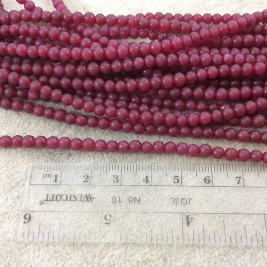 4mm Matte Finish Dyed Berry Pink Jade Round/Ball Shaped Beads with 0.8mm Holes - Sold by 15" Strands (Approx. 92 Beads) - Quality Gemstone