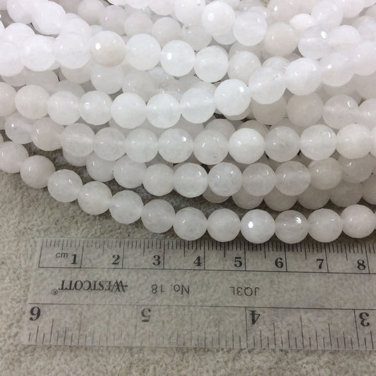 6mm Faceted Dyed Cloudy White Natural Jade Round/Ball Shaped Beads with 1mm Beading Holes - Sold by 15.5" Strands (Approximately 62 Beads)