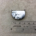 Gunmetal Plated Natural Dendritic Opal Faceted Half-Moon Shaped Copper Bezel Pendant - Measures 30mm x 20mm - Sold Individually, Random