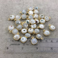 Gold Plated Faceted Natural White/Green Solar Quartz Square Shaped Bezel Pendant - Measuring 10mm x 10mm - Sold Individually, RANDOM