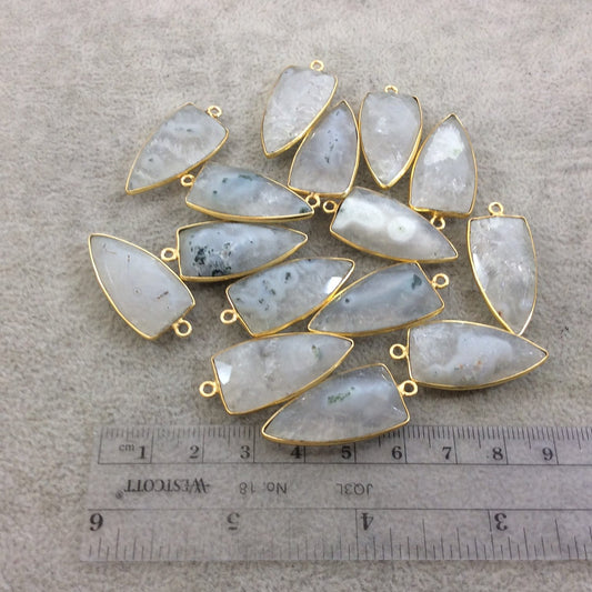 Gold Plated Faceted Natural White/Green Solar Quartz Triangle/Arrow Shaped Bezel Pendant - Measuring 14mm x 29mm - Sold Individually, RANDOM