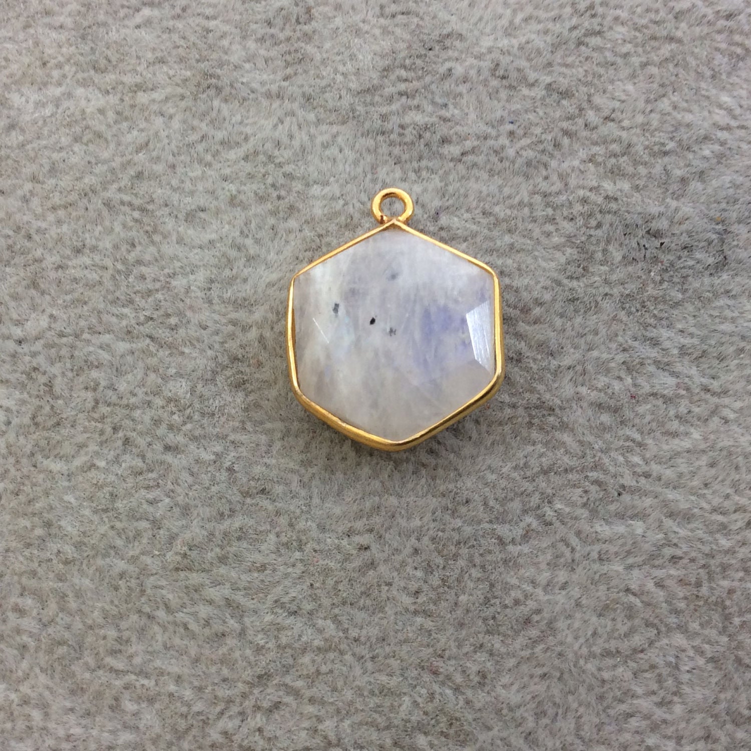 Gold Plated Natural Moonstone Faceted Hexagon Shaped Copper Bezel Pendant - Measures 18mm x 18mm - Sold Individually, Randomly Chosen