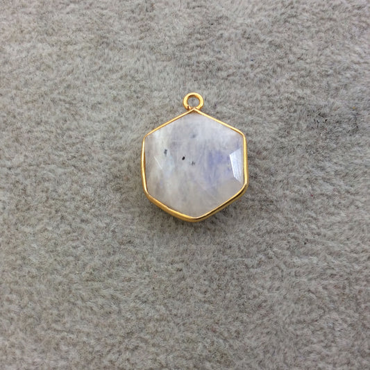 Gold Plated Natural Moonstone Faceted Hexagon Shaped Copper Bezel Pendant - Measures 18mm x 18mm - Sold Individually, Randomly Chosen