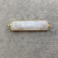 Gold Plated Natural Moonstone Faceted Bar/Rectangle Shape Copper Bezel Connector - Measures 14mm x 50mm - Sold Individually, Randomly Chosen
