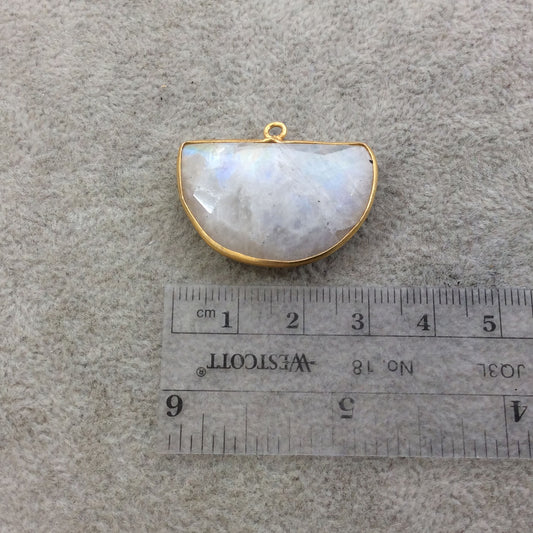 Gold Plated Natural Moonstone Faceted Half Moon Shaped Copper Bezel Pendant - Measures 30mm x 20mm - Sold Individually, Randomly Chosen