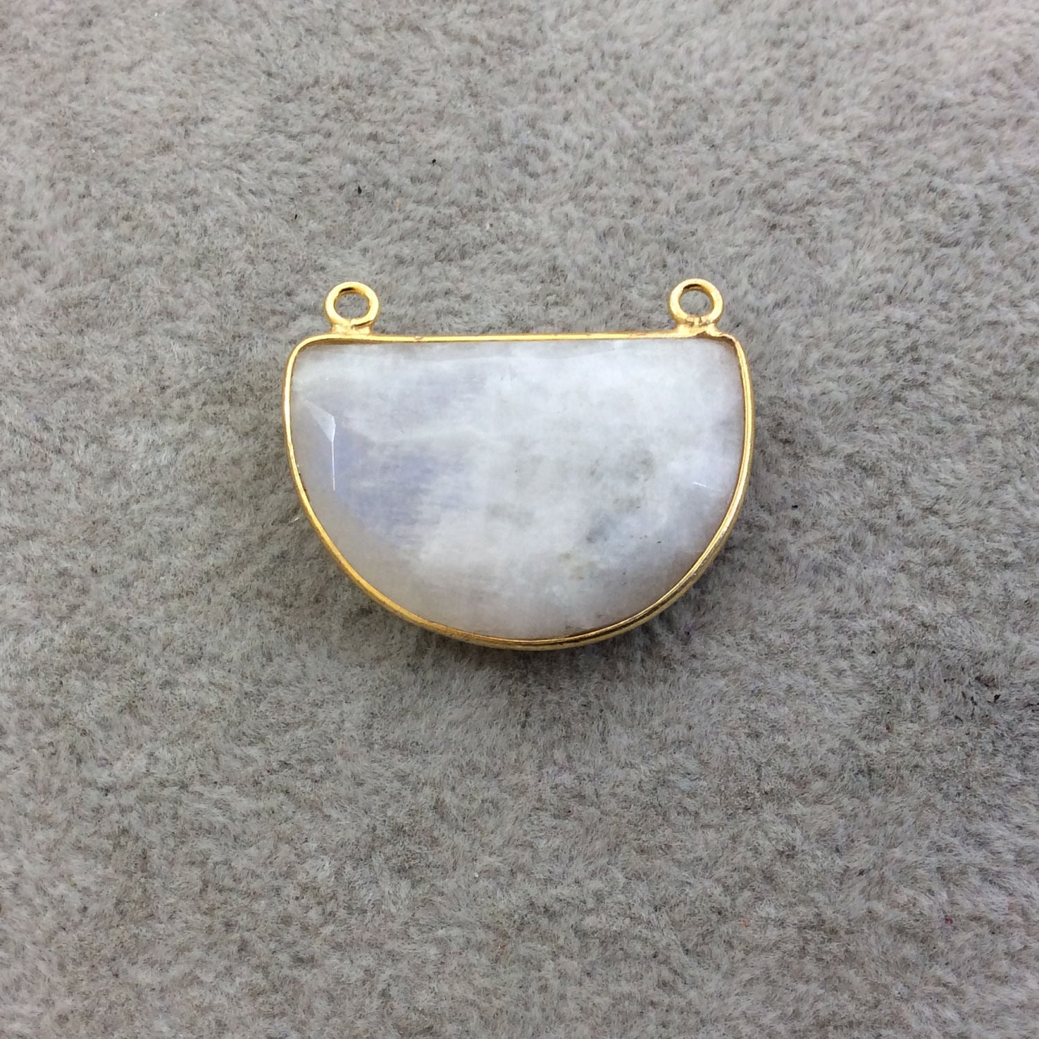 Gold Plated Natural Moonstone Faceted Half Moon Shaped Copper Bezel Pendant - Measures 30mm x 20mm - Sold Individually, Randomly Chosen