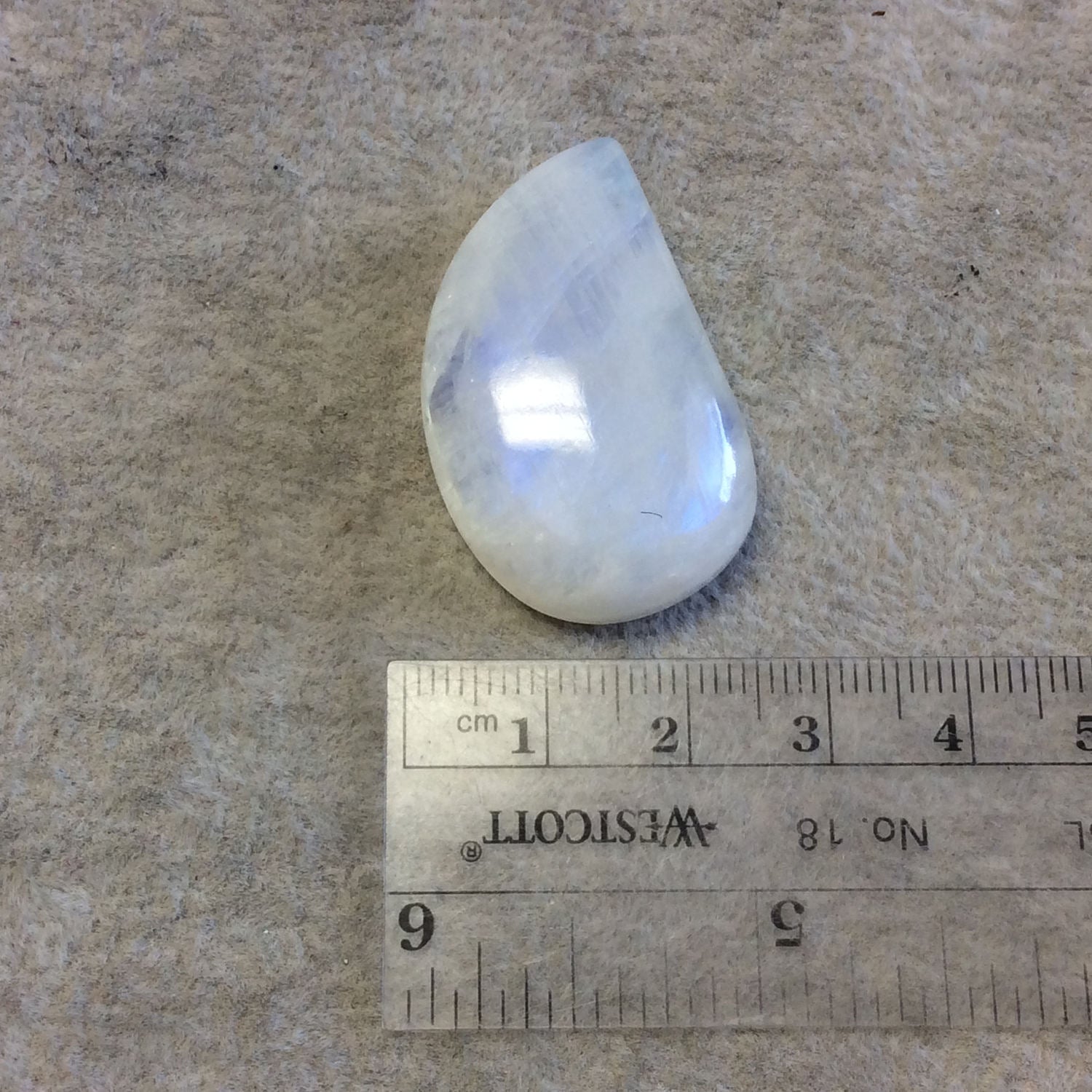 OOAK Single AAA Curved Tear Shaped Blue Moonstone Flat Back Cabochon - Measuring 22mm x 37mm, 9.5mm Dome Height - Gemstone Cab (Batch B)