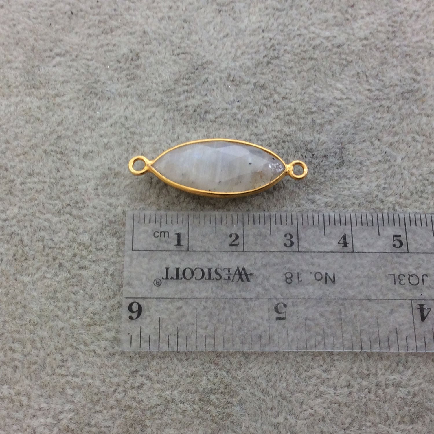 Gold Plated Natural Moonstone Faceted Marquise Shaped Copper Bezel Connector - Measures 11mm x 23mm - Sold Individually, Randomly Chosen