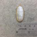 Gold Plated Natural Moonstone Flat Back Faceted Oblong Oval Shaped Copper Bezel Pendant - Measures 15mm x 40mm - Sold Individually, Random