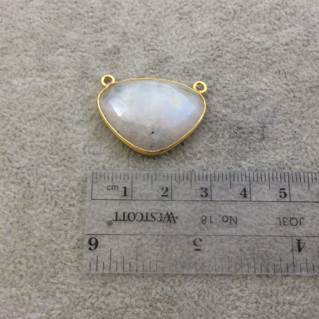 Gold Plated Natural Moonstone Faceted Inverted Triangle Shaped Copper Bezel Pendant - Measures 28mm x 20mm - Sold Individually, Random