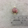 Gold Plated Natural Mixed Rhodonite Faceted Heart/Teardrop Shaped Copper Bezel Connector - Measures 14mm x 14mm - Sold Individually, Random
