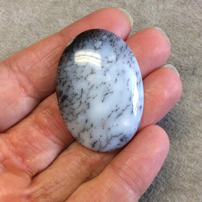 Single OOAK Natural Dendritic Opal Oblong Oval Shaped Flat Back Cabochon - Measuring 30mm x 42mm, 7mm Dome Height - High Quality Gemstone
