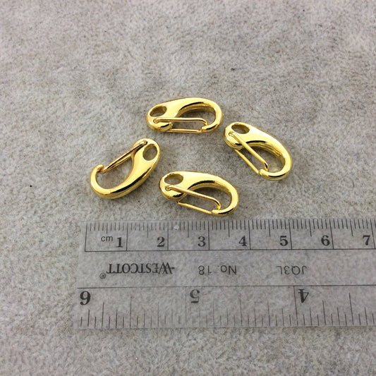 3/4" Long Gold Plated Clip Style Lobster Claw Shaped Copper Clasp Components - Measuring 10mm x 20mm  - Sold in Packs of Four (4) Clasps