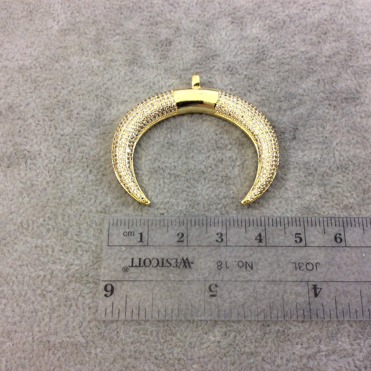 Large Gold Plated CZ Cubic Zirconia Inlaid Crescent Shaped Copper Pendant - Measuring 45mm x 34mm  - Four Colors Available, See Related!