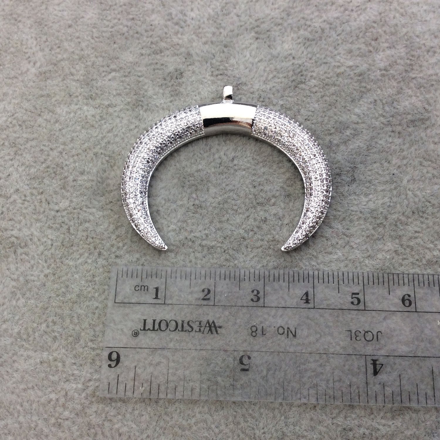 Large Silver Plated CZ Cubic Zirconia Inlaid Crescent Shaped Copper Pendant - Measuring 45mm x 34mm  - Four Colors Available, See Related!