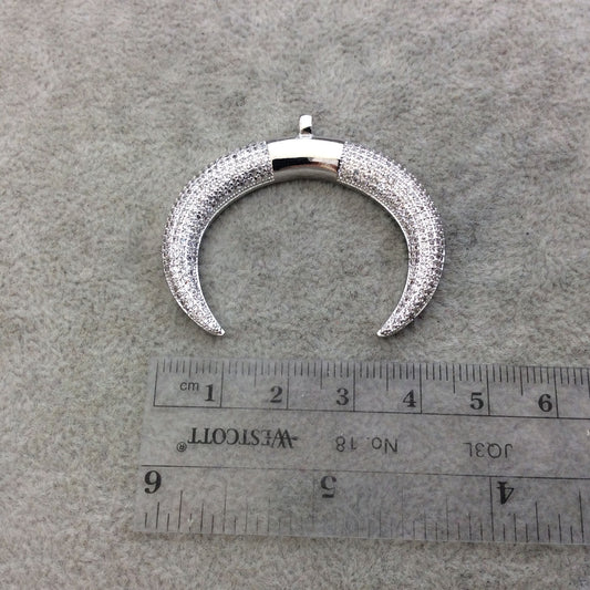 Large Silver Plated CZ Cubic Zirconia Inlaid Crescent Shaped Copper Pendant - Measuring 45mm x 34mm  - Four Colors Available, See Related!