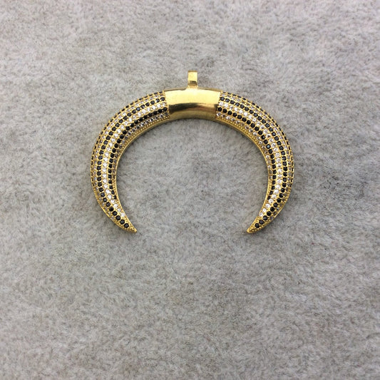 Large Gold Plated Striped CZ Cubic Zirconia Crescent Shaped Copper Pendant - Measuring 45mm x 34mm  - Four Colors Available, See Related!