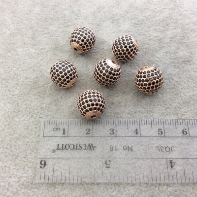 12mm Rose Gold Plated CZ Cubic Zirconia Inlaid Round/Ball Shaped Copper Bead with 2mm Holes - Sold Individually - Other Colors Available!