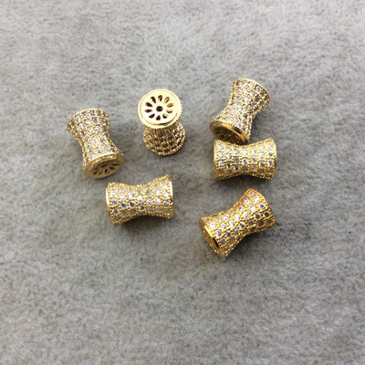 9mm x 13mm Gold Plated CZ Cubic Zirconia Inlaid Flared Shaped Copper Bead with 2mm Holes - Sold Individually - Other Colors Available!