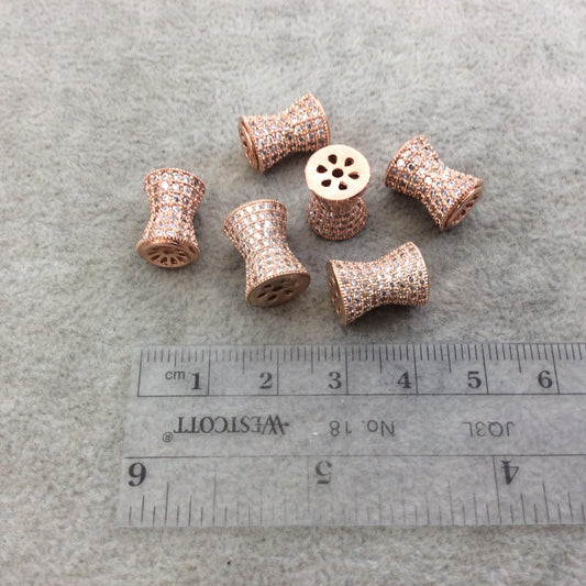 9mm x 13mm Rose Gold Plated CZ Cubic Zirconia Inlaid Flared Shaped Copper Bead with 2mm Holes - Sold Individually - Other Colors Available!