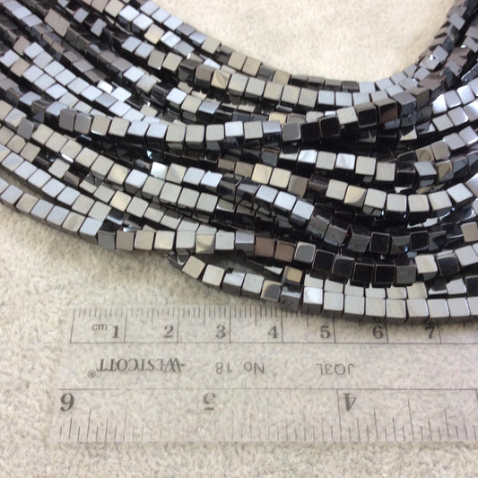 4mm Metallic Gunmetal Coated Natural Hematite Cube Shaped Beads with 1mm Holes - 16" Strand (Approximately 99 Beads) - High Quality Gemstone
