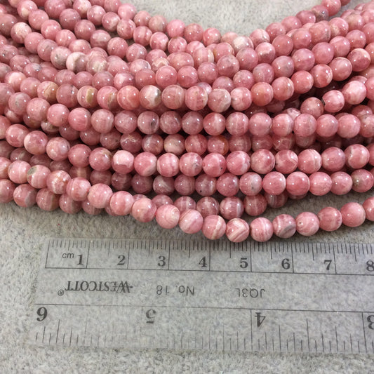 6mm Smooth Natural AAA Rhodochrosite Round/Ball Shaped Beads with 1mm Holes - Sold by 15" Strands (Approx. 67 Beads) - Quality Gemstone