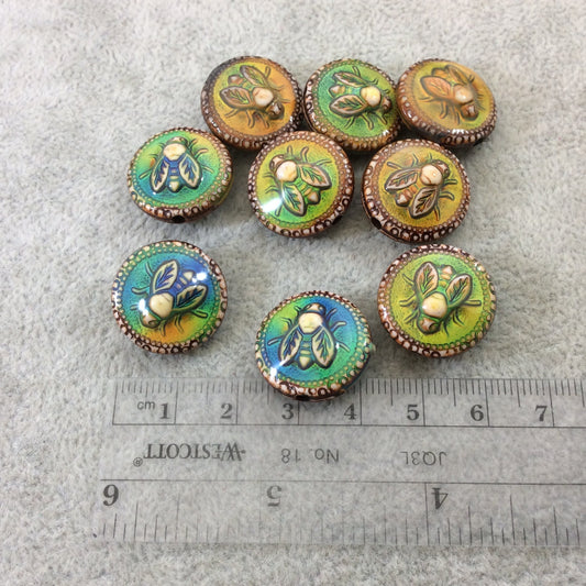 19mm #32 "Honey Bee" Heat Sensitive Color-Changing Mirage Brand Round/Coin Shaped Mood Beads - Sold by Pre-Counted Packs of 2 (Two) Beads