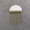 2" White/Ivory Jellyfish Shaped Natural Bone Pendant with Gold Plated Chains - Measuring 52mm x 31mm, 45mm Long Chains