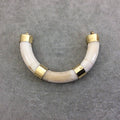 3.5" White/Ivory Alternating Bail U-Shaped Crescent Natural Ox Bone Focal Pendant with Gold Brackets - Measuring 86mm x 50mm 