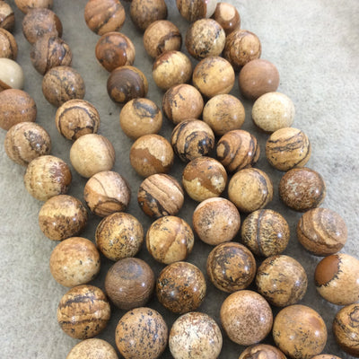 14mm Smooth Natural Picture Jasper Round/Ball Shaped Beads with 1mm Holes - Sold by 15.5&quot; Strands (Approx. 27 Beads) - Quality Gemstone