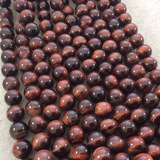 12mm Smooth Natural Red Tiger's Eye Round/Ball Shaped Beads with 1mm Holes - Sold by 15.5" Strands (Approx. 33 Beads) - Quality Gemstone