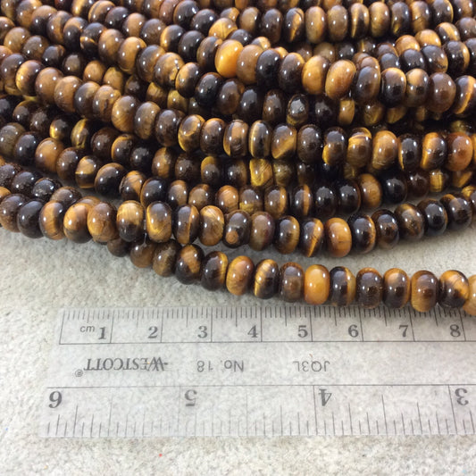 5mm x 8mm Smooth Natural Brown Tiger's Eye Rondelle/Disc Shaped Beads with 1mm Holes - Sold by 15.75" Strands (Approximately 76 Beads)