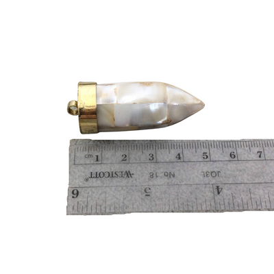 1.75" Iridescent White/Ivory Natural Abalone Shell Pointed Spike/Bullet Shaped Pendant with Gold Cap - Measuring 19mm x 48mm - (TR041-WA)