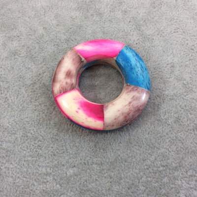 2" Bright Multi Natural Ox Bone Thick Round Donut/Ring Shaped Focal Pendant - Outer Diameter Measures 52mm x 52mm, Approx. - (TR2BMDRPFI)