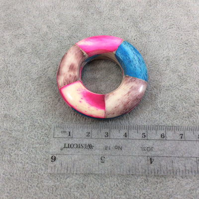 2" Bright Multi Natural Ox Bone Thick Round Donut/Ring Shaped Focal Pendant - Outer Diameter Measures 52mm x 52mm, Approx. - (TR2BMDRPFI)