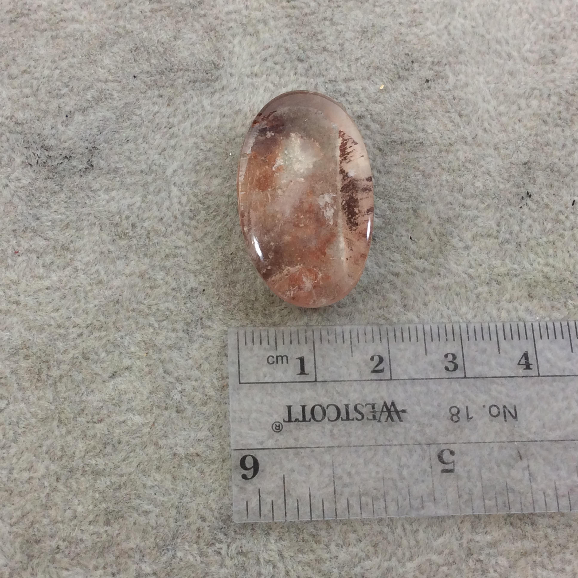 Natural Lodolite (Scenic/Garden Quartz) Oblong Oval Shaped Reverse Domed Cabochon - Measuring 18mm x 31mm, 9.5mm Dome - Gemstone Cab