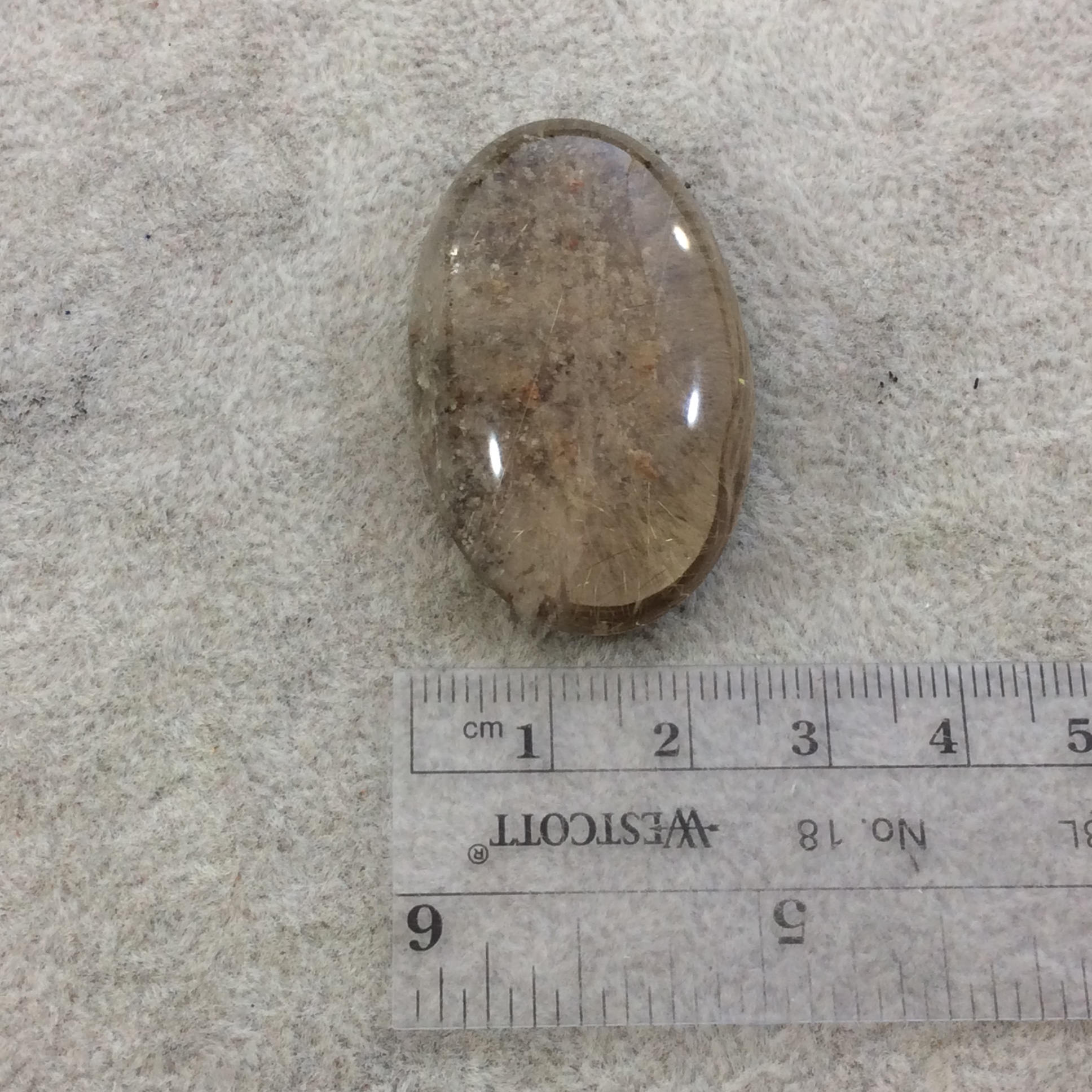 Natural Lodolite (Scenic/Garden Quartz) Oblong Oval Shaped Flat Back Cabochon - Measuring 26mm x 41mm, 11.5mm Dome - Quality Gemstone Cab