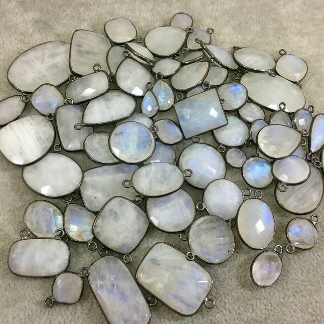 Gunmetal Plated Natural Moonstone Faceted Oblong Oval Shaped Copper Bezel Pendant - Measures 12mm x 16mm - Sold Individually, Random
