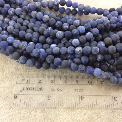6mm Matte Natural Sodalite Round/Ball Shaped Beads with 1mm Holes - Sold by 15.25" Strands (Approx. 63 Beads) - Quality Gemstone