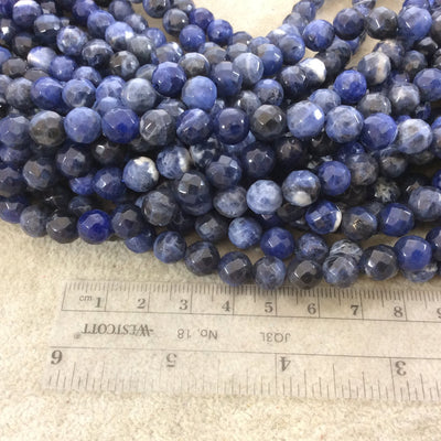 8mm Faceted Natural Sodalite Round/Ball Shaped Beads with 1mm Holes - Sold by 15" Strands (Approx. 46 Beads) - Quality Gemstone