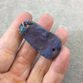 OOAK Rainbow Titanium Freeform Oval Shaped Chalcedony Galaxy Druzy Dual Drilled Connector Slab Bead "L" - Measuring 22mm x 43mm, Approx.