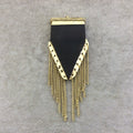 2.75" Jet Black Flat Pointed Arrow Shaped Natural Bone Pendant with Gold Plated Cap/Chains - Measuring 45mm x 72mm, Approx.