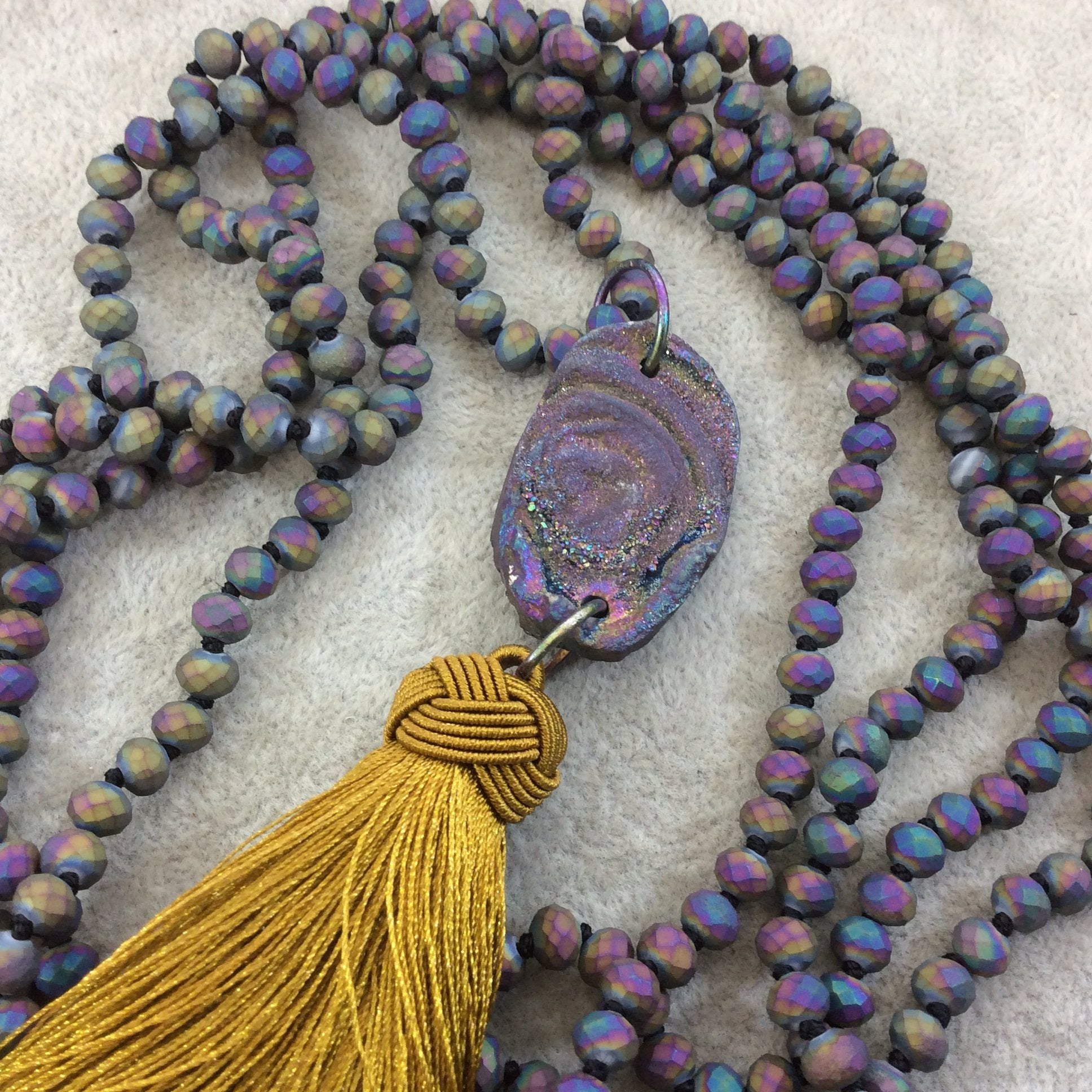 OOAK Rainbow Titanium Freeform Oval Shaped Chalcedony Galaxy Druzy Dual Drilled Connector Slab Bead "L" - Measuring 22mm x 43mm, Approx.