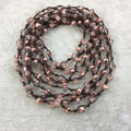 72" Woven Dark Brown Thread Necklace with 6mm Faceted AB Finish Rondelle Shaped Trans. Bicolor Rose Gold Chinese Crystal Beads - (DB72CC-98)