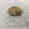 OOAK Metallic Gold Coated Freeform Oval Shaped Chalcedony Galaxy Druzy Dual Drilled Connector Slab Bead "A" - Measuring 30mm x 41mm, Approx.