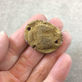 OOAK Metallic Gold Coated Freeform Oval Shaped Chalcedony Galaxy Druzy Dual Drilled Connector Slab Bead "B" - Measuring 26mm x 35mm, Approx.