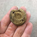 OOAK Metallic Gold Coated Freeform Oval Shaped Chalcedony Galaxy Druzy Dual Drilled Connector Slab Bead "E" - Measuring 32mm x 35mm, Approx.