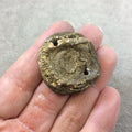 OOAK Metallic Gold Coated Freeform Oval Shaped Chalcedony Galaxy Druzy Dual Drilled Connector Slab Bead "I" - Measuring 33mm x 35mm, Approx.
