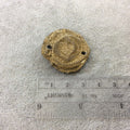 OOAK Metallic Gold Coated Freeform Oval Shaped Chalcedony Galaxy Druzy Dual Drilled Connector Slab Bead "J" - Measuring 31mm x 32mm, Approx.